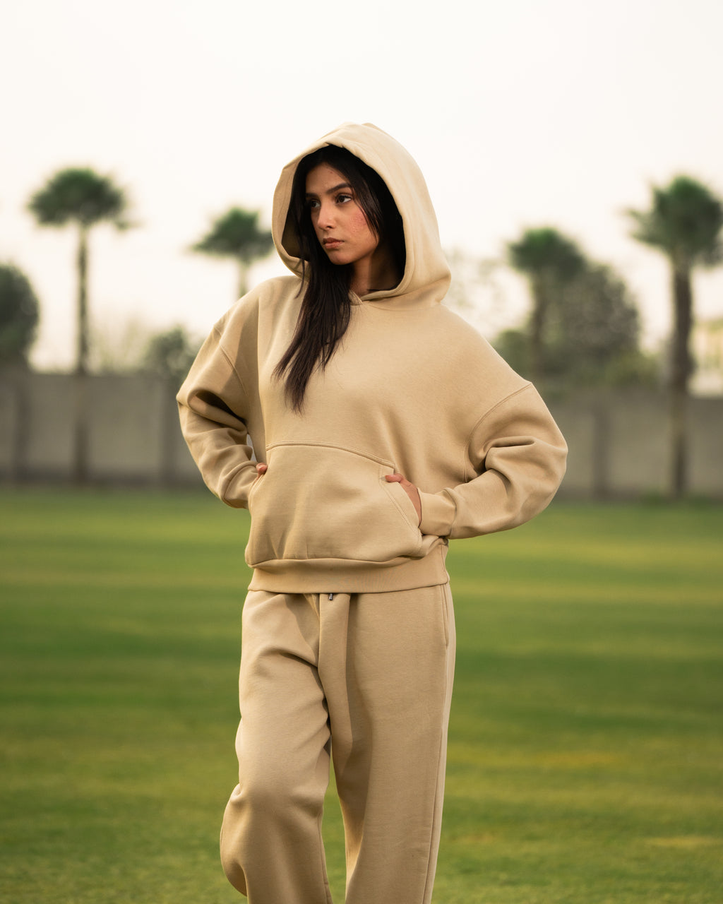 Premium Oversized Fleece Tracksuit-Desert Sand