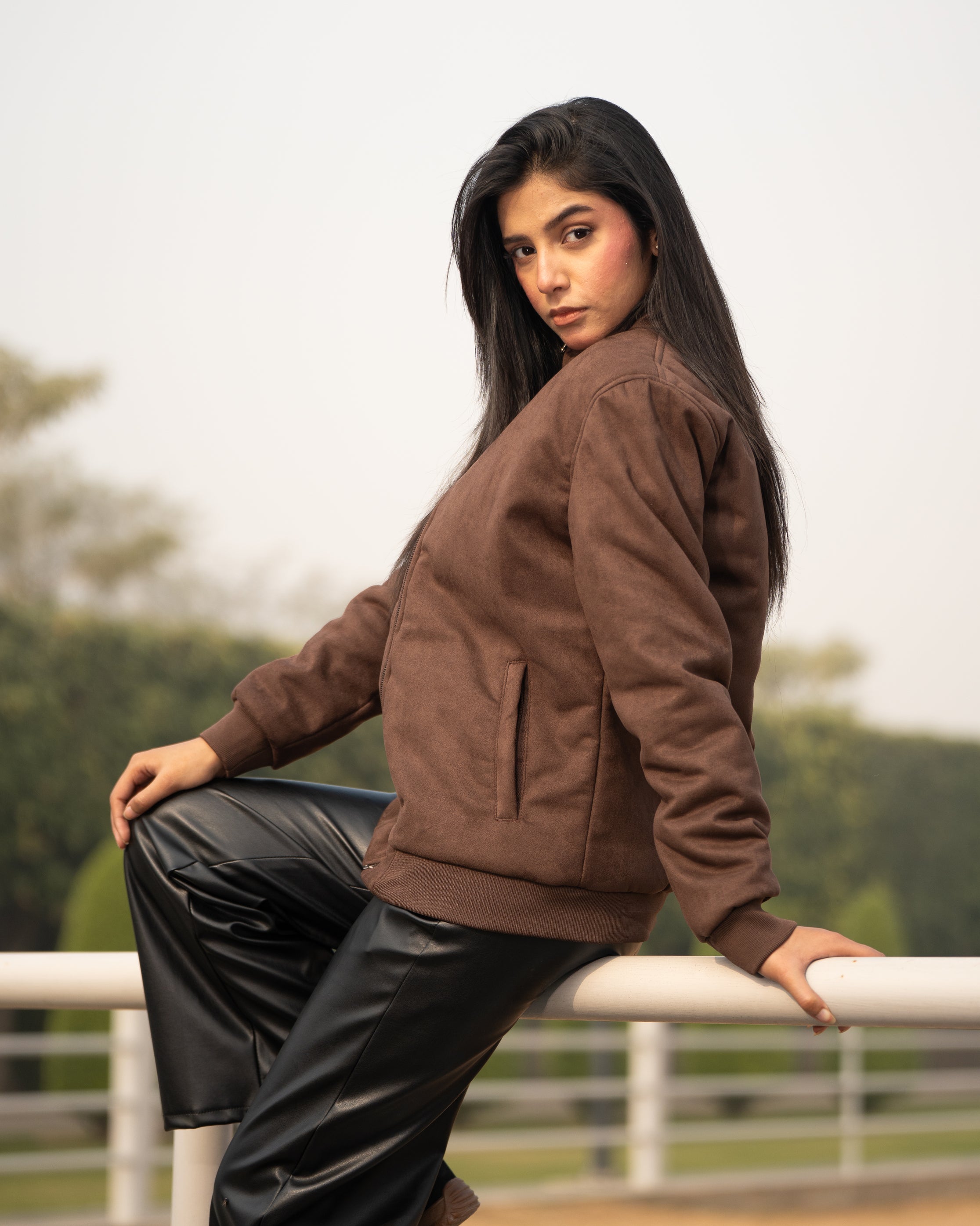 Premium Suede-Finish Zip-Up Jacket – Roasted Espresso