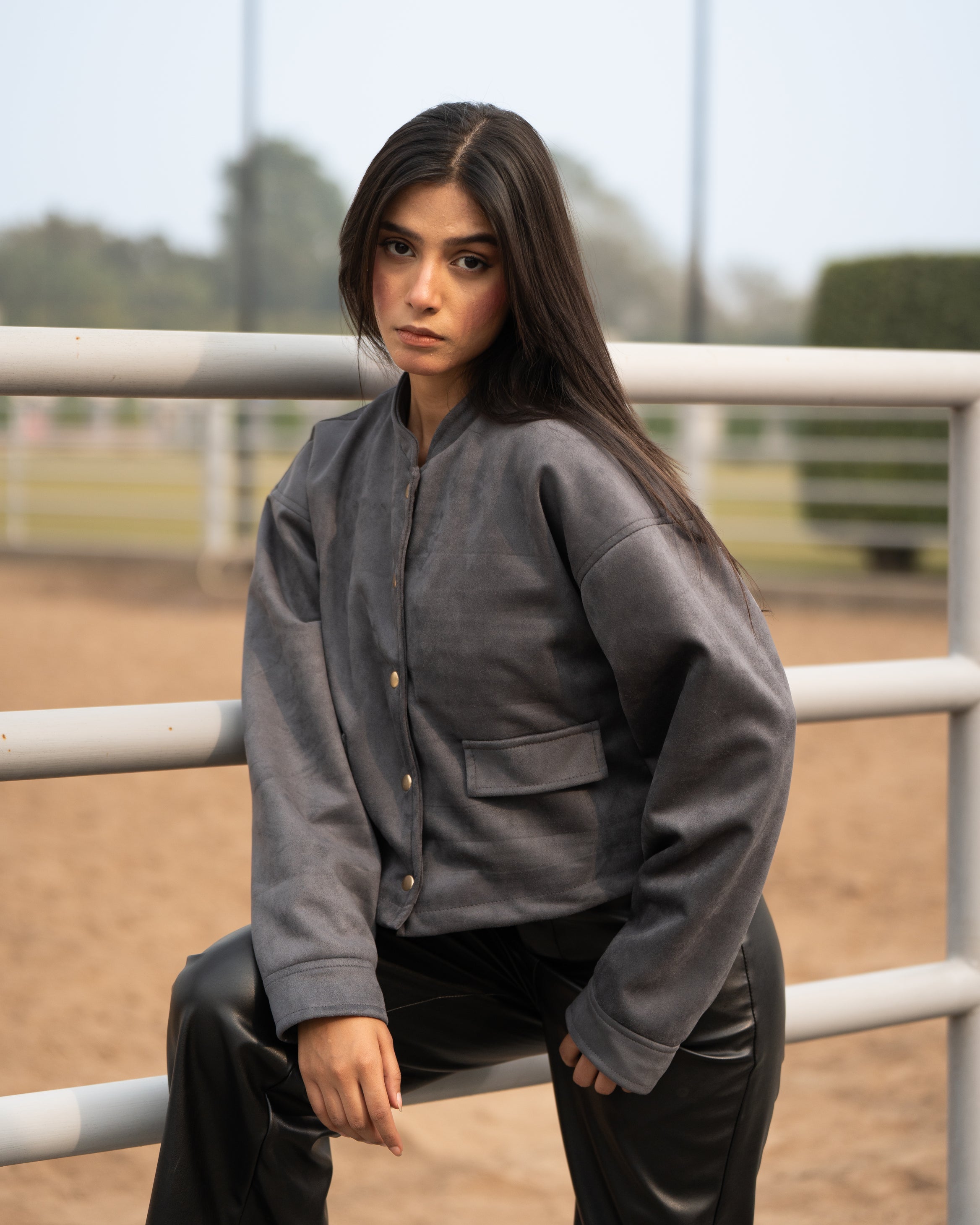 VELORA Suede Jacket — Ash Grey