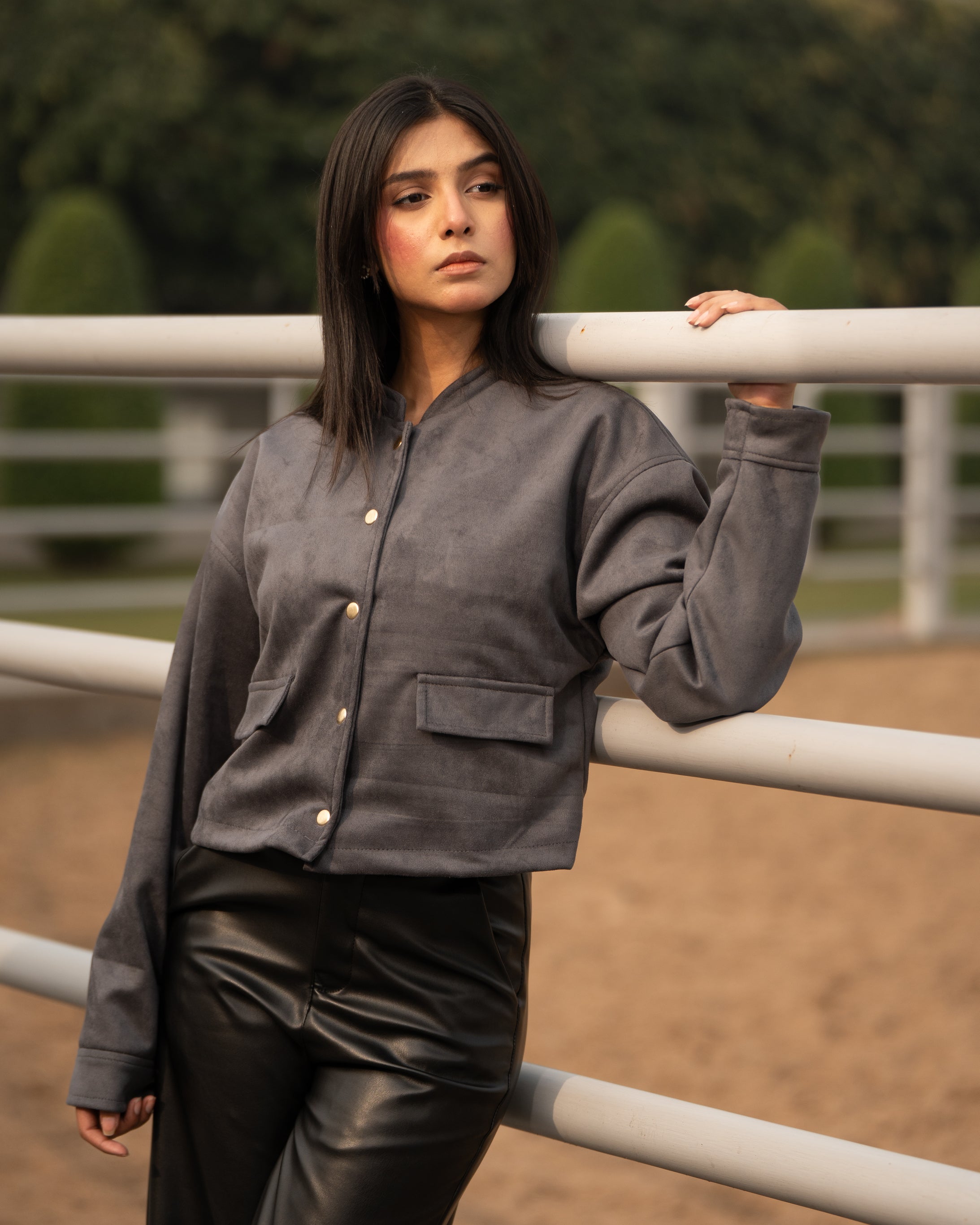 VELORA Suede Jacket — Ash Grey