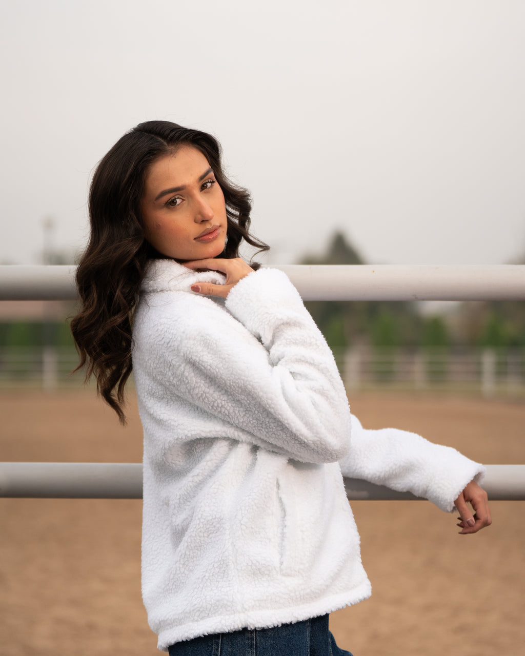 Premium Cloud-White Borg Zip-Up jacket