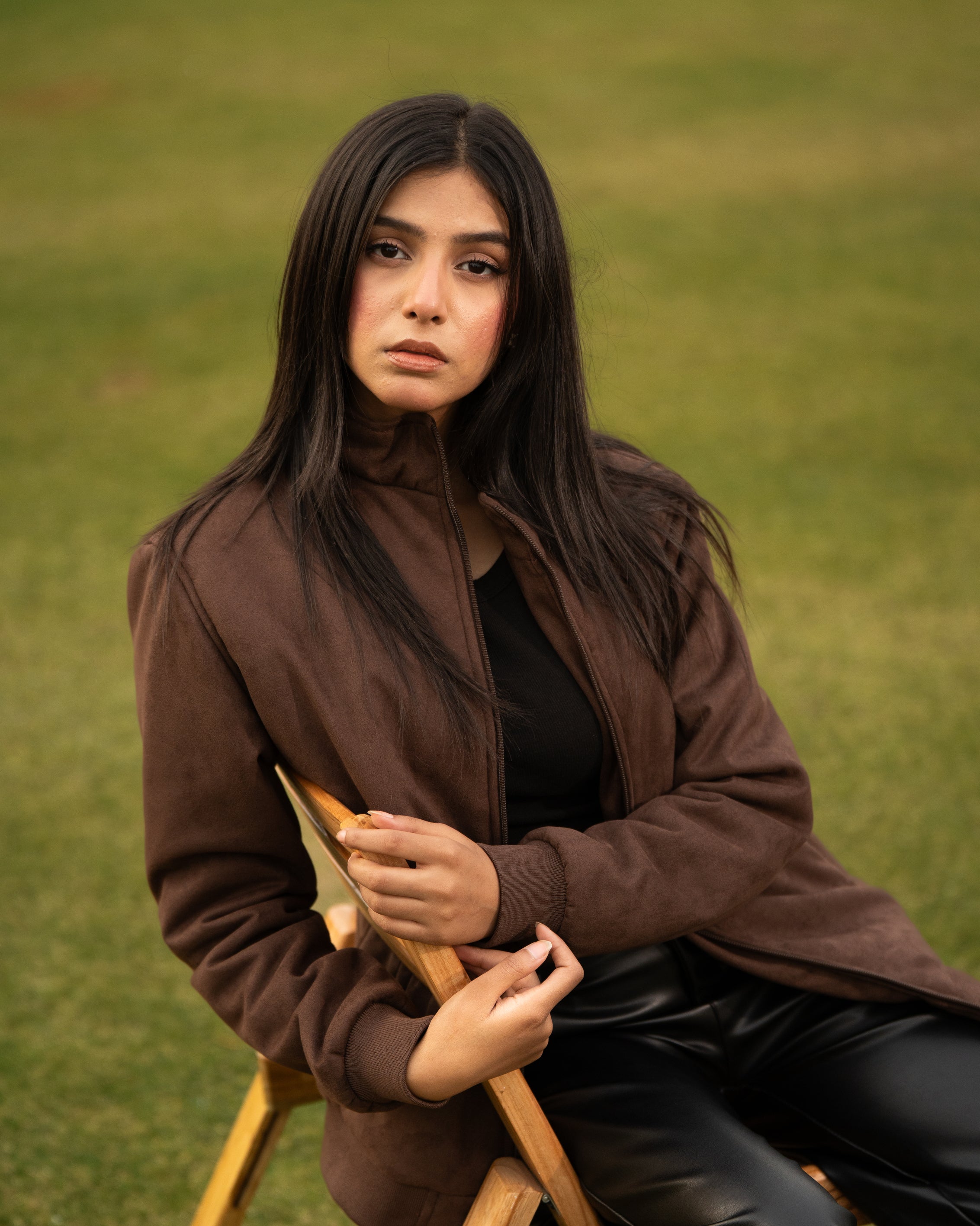 Premium Suede-Finish Zip-Up Jacket – Roasted Espresso