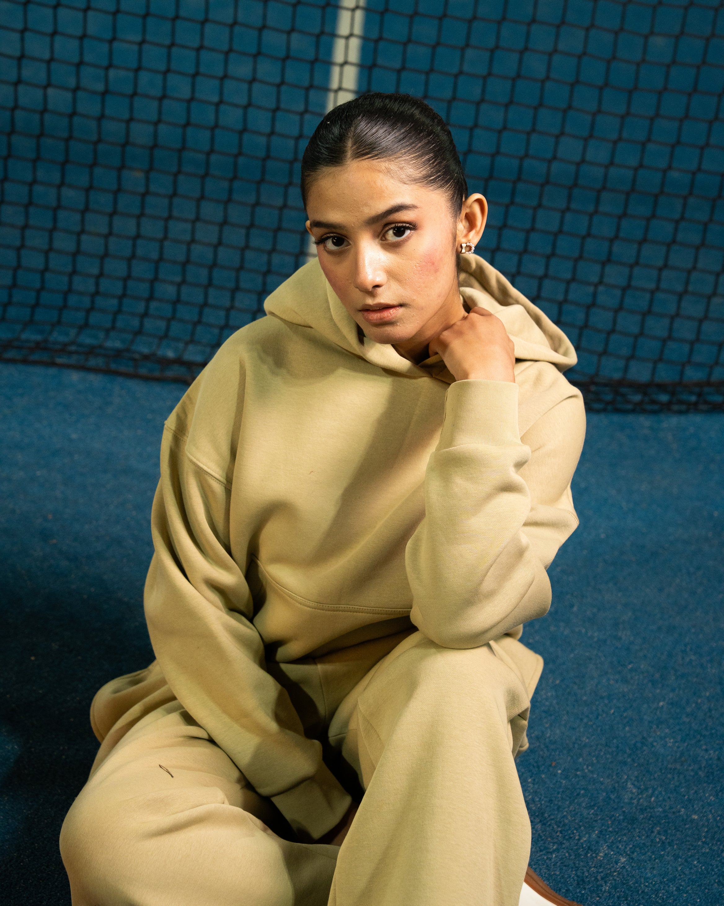 Premium Oversized Fleece Tracksuit-Desert Sand